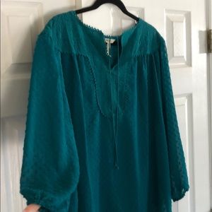 Matilda Jane Detailed Hi/Lo Tunic Blouse, XL Teal